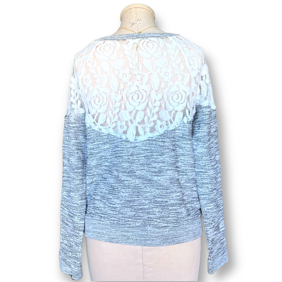 AEROPOSTALE Floral Lace Embroidered Sweater Relaxed Cozy Etched Gray White - Picture 2 of 7
